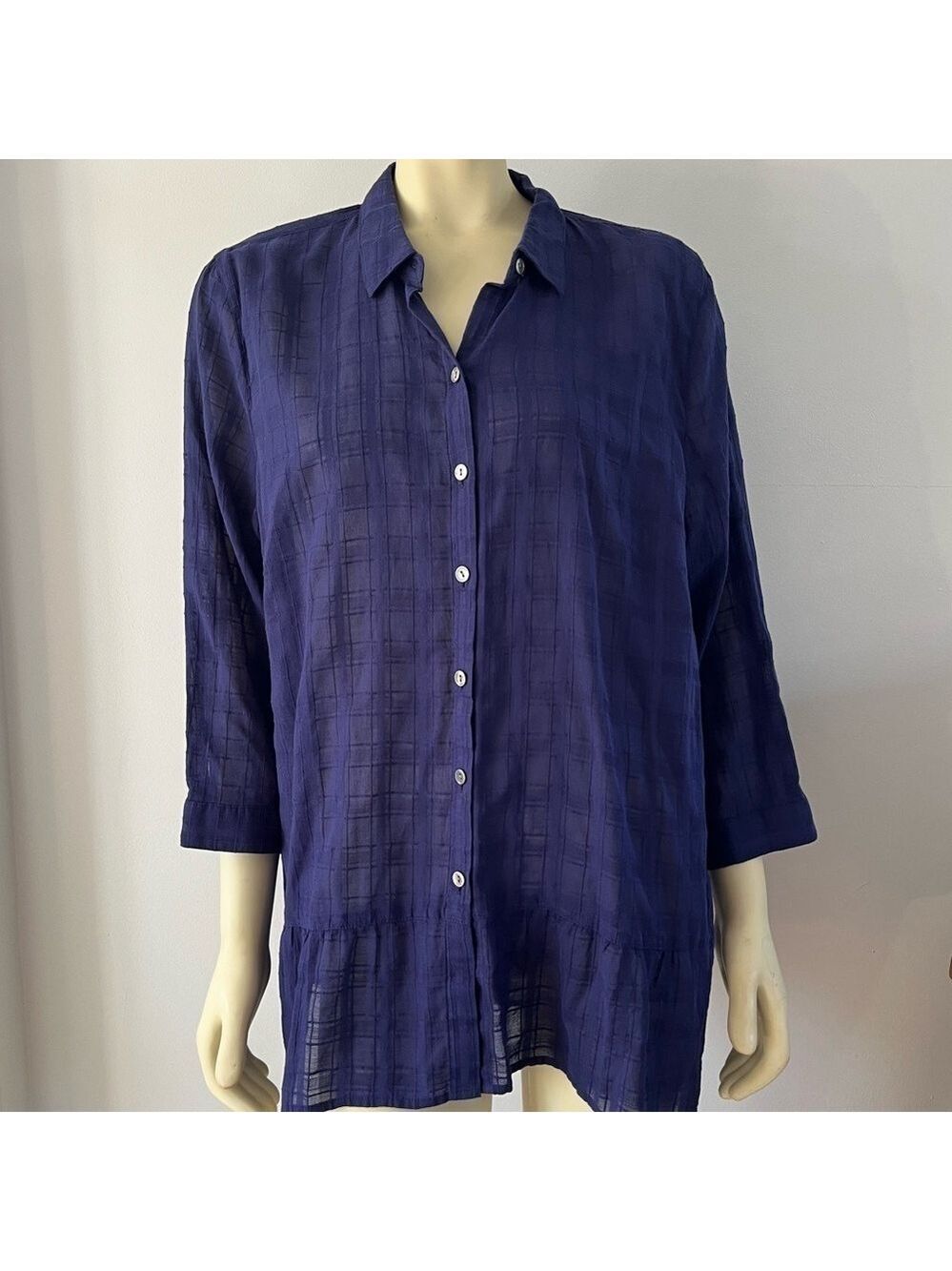 NWT J. Jill 100% Cotton Woven Gauzy Peplum
Oxford Blouse Tunic Ink Blue XL
